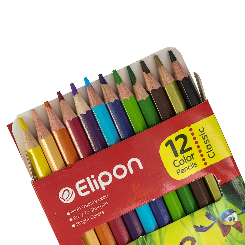 مداد رنگی 12 رنگ جعبه مقوایی تخت طرح پلنگ الیپون ELIPON (4)