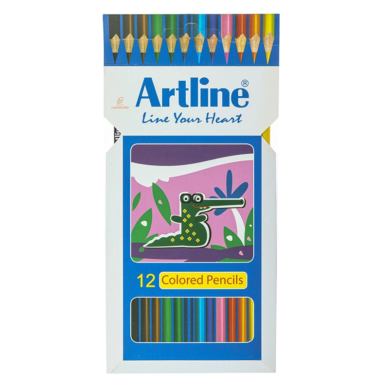 مداد رنگی 12 رنگ جعبه مقوایی طرح سوسمار سبز آرت لاین ARTLINE