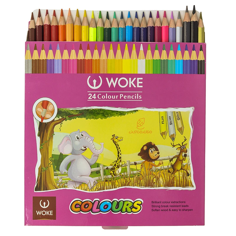 مداد رنگی 24 رنگ جعبه مقوایی طرح باغ وحش ووک WOKE (2)