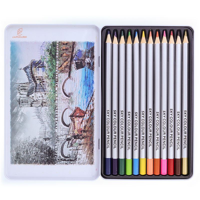 مداد رنگی 12 رنگ جعبه فلزی تخت طرح پل مدل آرتیست اسکای SKY (4)