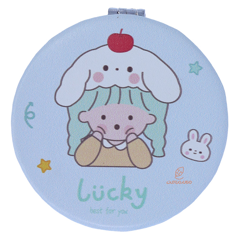 آینه گرد جیبی (آرایشی) فانتزی آبی طرح دختر و خرگوش 105