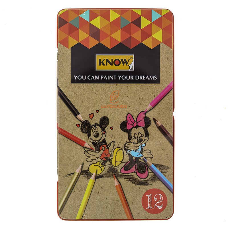 مداد رنگی 12 رنگ جعبه فلزی تخت طرح میکی موس نو KNOW