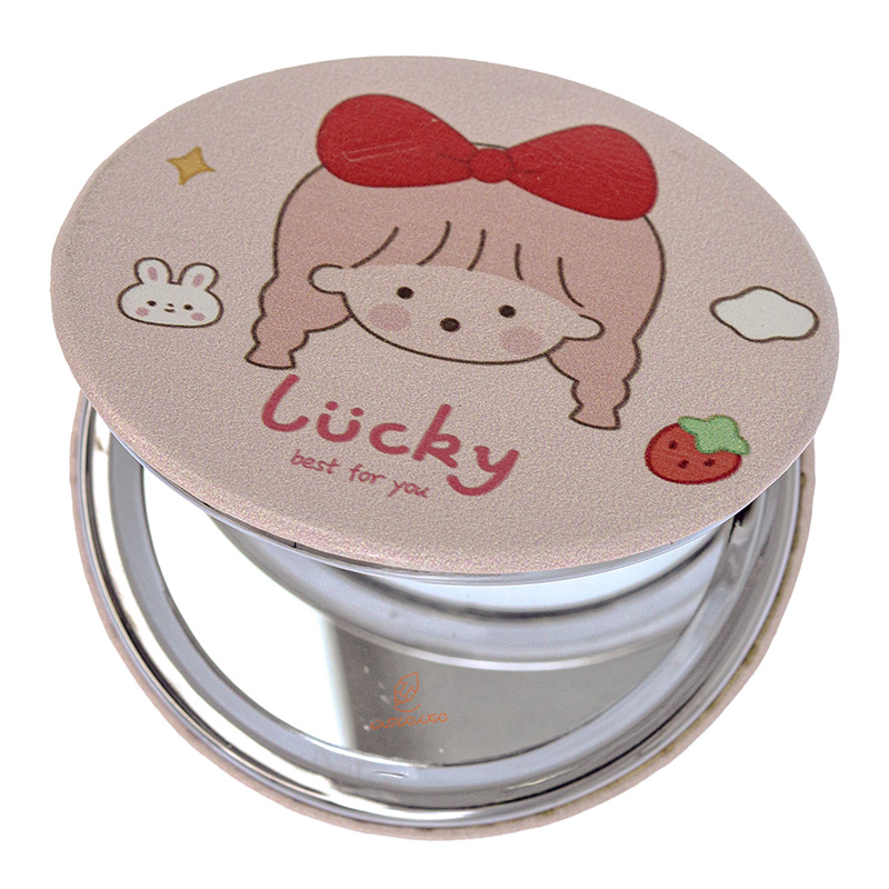 آینه گرد جیبی (آرایشی) فانتزی صورتی طرح دختر 105 (3)