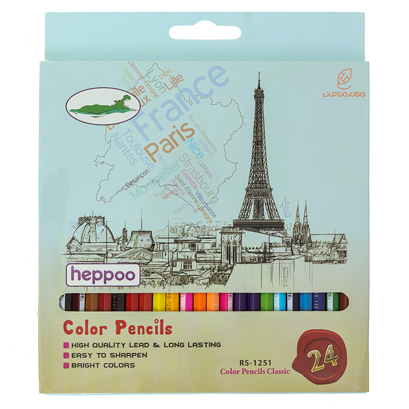 مداد رنگی 24 رنگ جعبه مقوایی طرح ایفل هپو HEPPOO