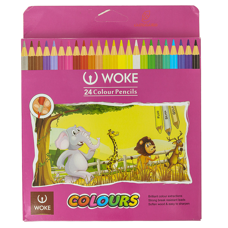 مداد رنگی 24 رنگ جعبه مقوایی طرح باغ وحش ووک WOKE