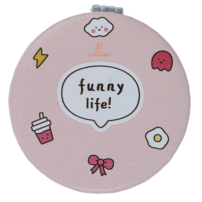 آینه گرد جیبی (آرایشی) فانتزی صورتی 025