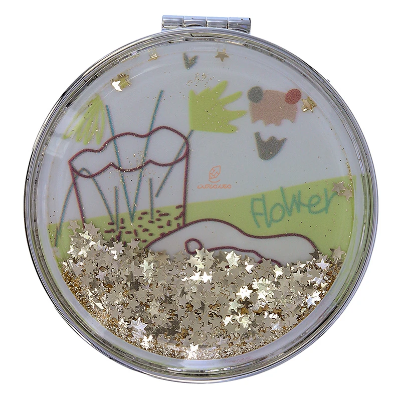 آینه گرد جیبی (آرایشی) فانتزی آکواریومی طرح flower (1)