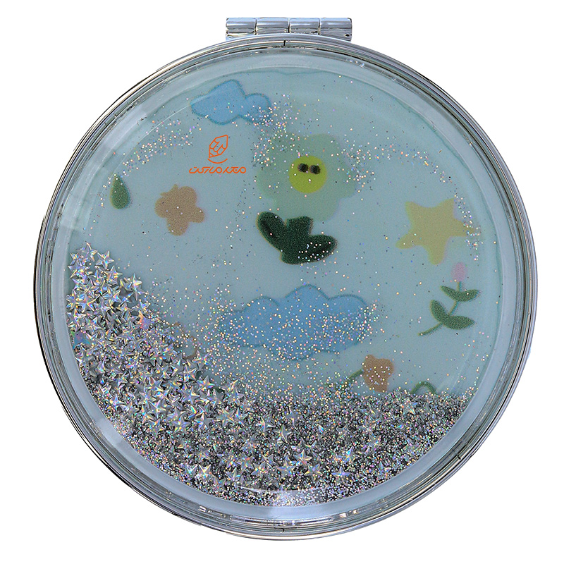 آینه گرد جیبی (آرایشی) فانتزی آکواریومی طرح گل و ابر