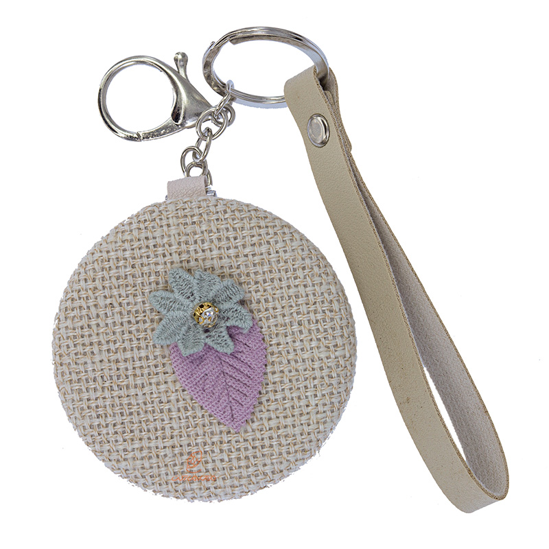 آینه گرد جیبی (آرایشی) فانتزی پارچه ای کرم طرح گل 075