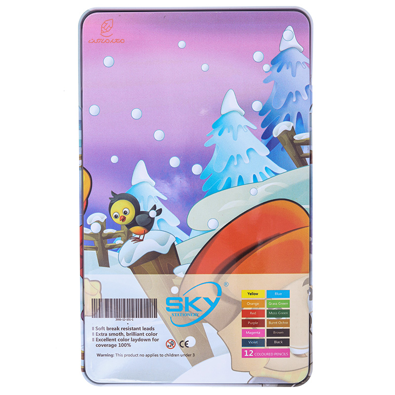 مداد رنگی 12 رنگ جعبه فلزی تخت طرح برف بازی اسکای SKY (3)