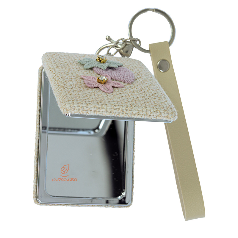 آینه مستطیلی جیبی (آرایشی) فانتزی پارچه ای طوسی طرح گل 075 (3)