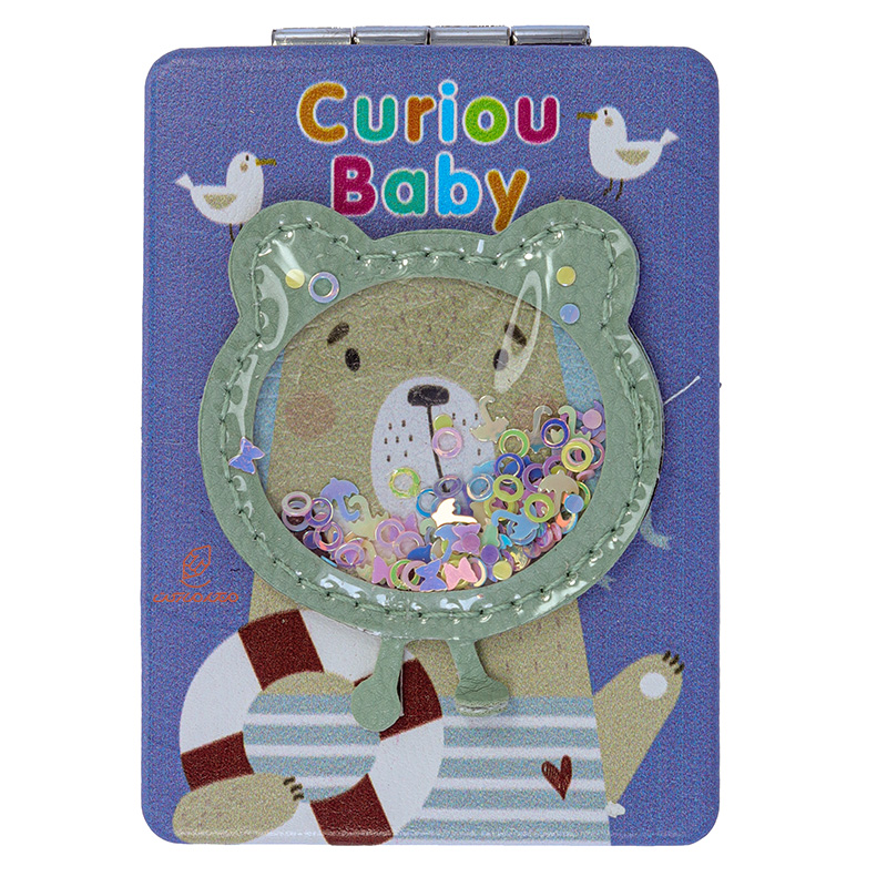 آینه مستطیلی جیبی (آرایشی) فانتزی طرح برجسته خرس سرمه ای 085