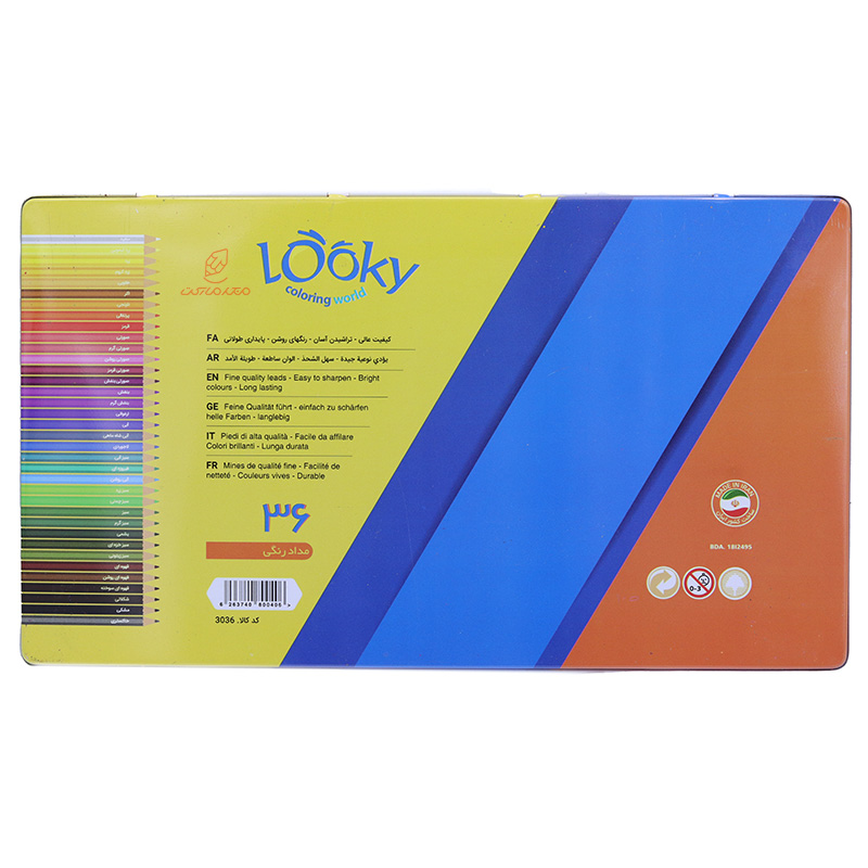 مداد رنگی 36 رنگ جعبه فلزی تخت طرح ماشین لوکی LOOKY (1)