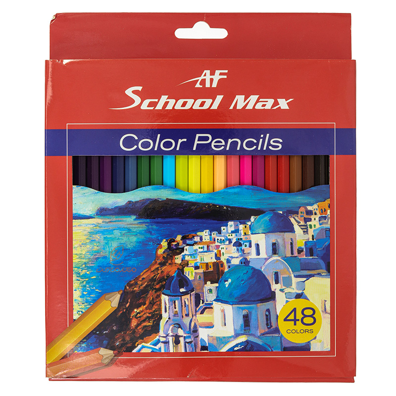 مداد رنگی 48 رنگ جعبه مقوایی طرح خانه های گنبدی اسکول مکس