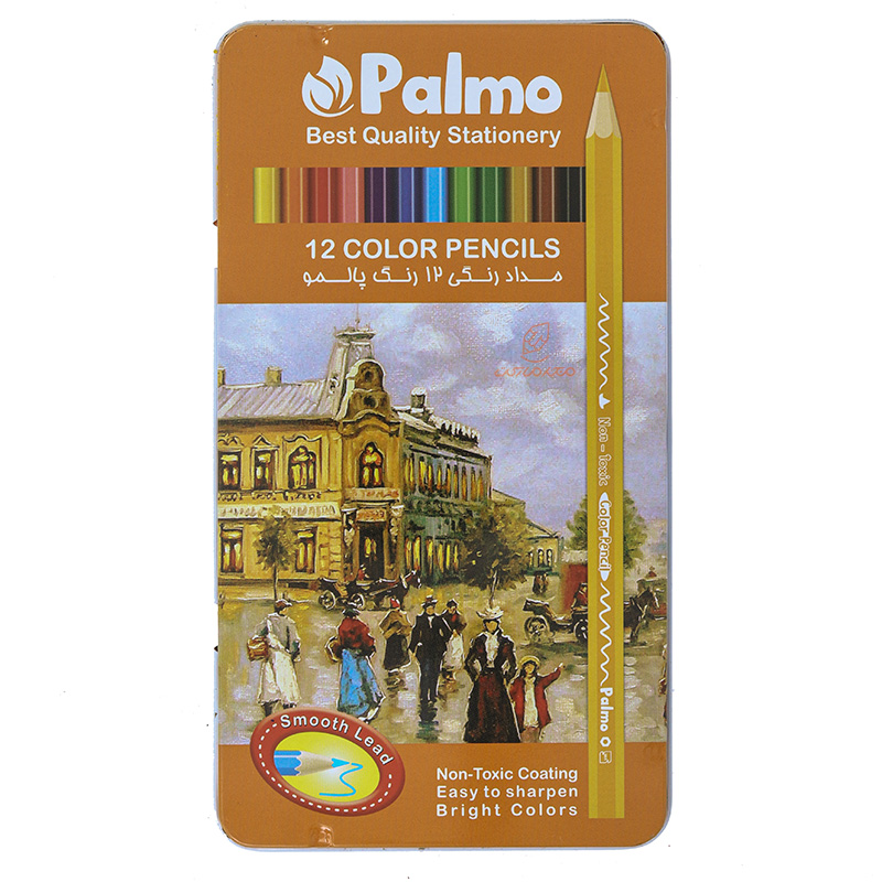 مداد رنگی 12 رنگ جعبه فلزی تخت طرح رنسانس پالمو PALMO