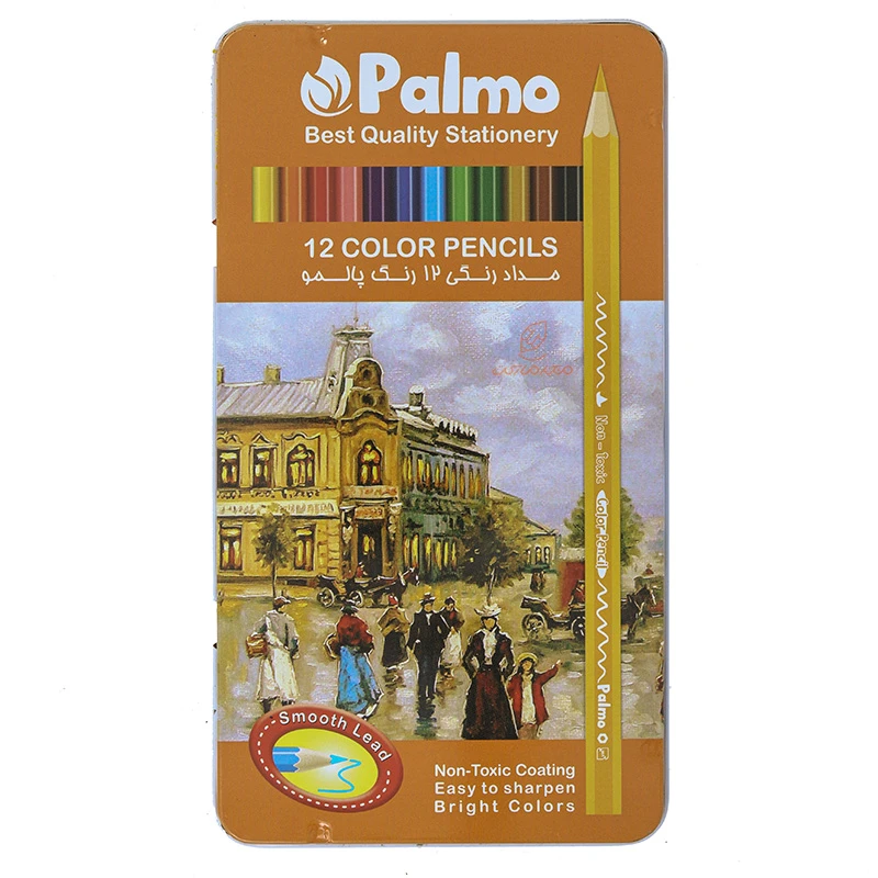 مداد رنگی 12 رنگ جعبه فلزی تخت طرح رنسانس پالمو PALMO (1)