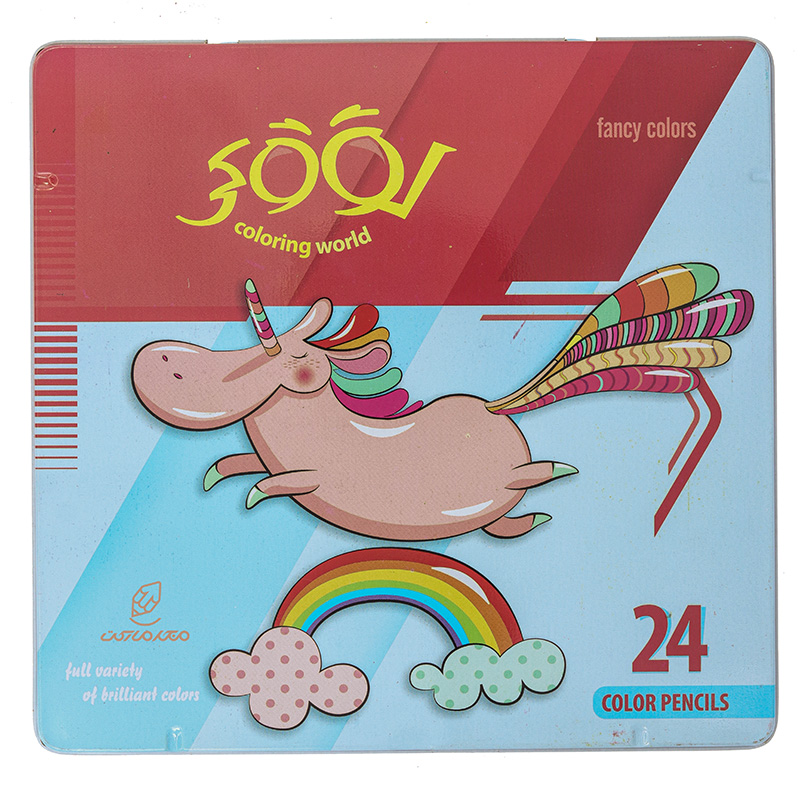 مداد رنگی 24 رنگ جعبه فلزی تخت طرح اسب تک شاخ لوکی LOOKY
