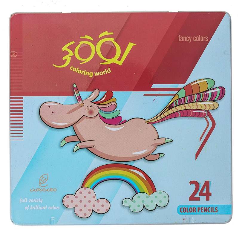 مداد رنگی 24 رنگ جعبه فلزی تخت طرح اسب تک شاخ لوکی LOOKY (2)