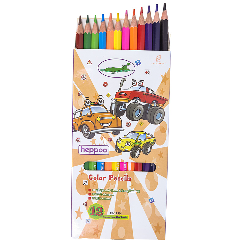 مداد رنگی 12 رنگ جعبه مقوایی طرح ماشین ها هپو HEPPOO (3)