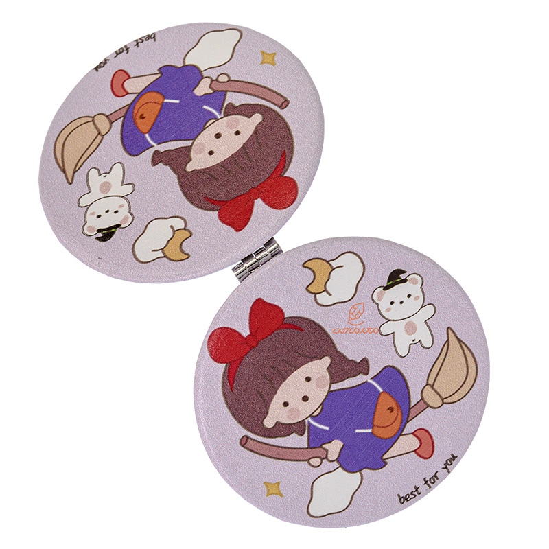 آینه گرد جیبی (آرایشی) فانتزی یاسی طرح دختر و جارو 105 (2)