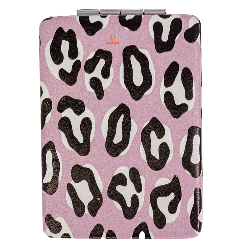 آینه مستطیلی جیبی (آرایشی) فانتزی صورتی طرح پلنگی سفید 305