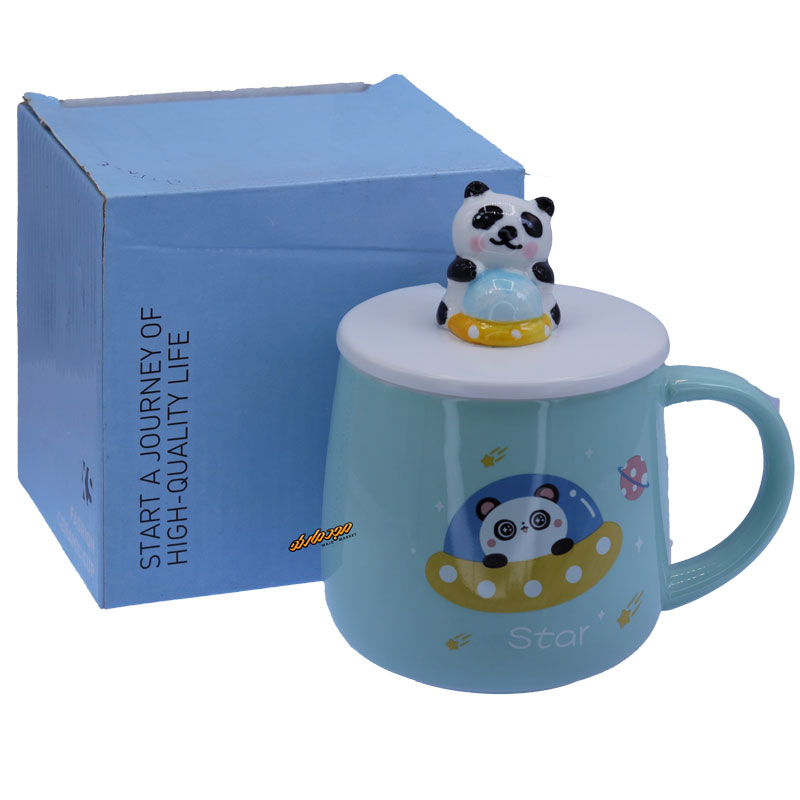 ماگ فانتزی سبز طرح پاندا فضانورد در برجسته (2)