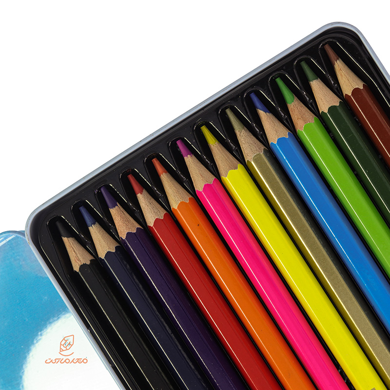 مداد رنگی 12رنگ جعبه فلزی تخت ریکو RICO (1)