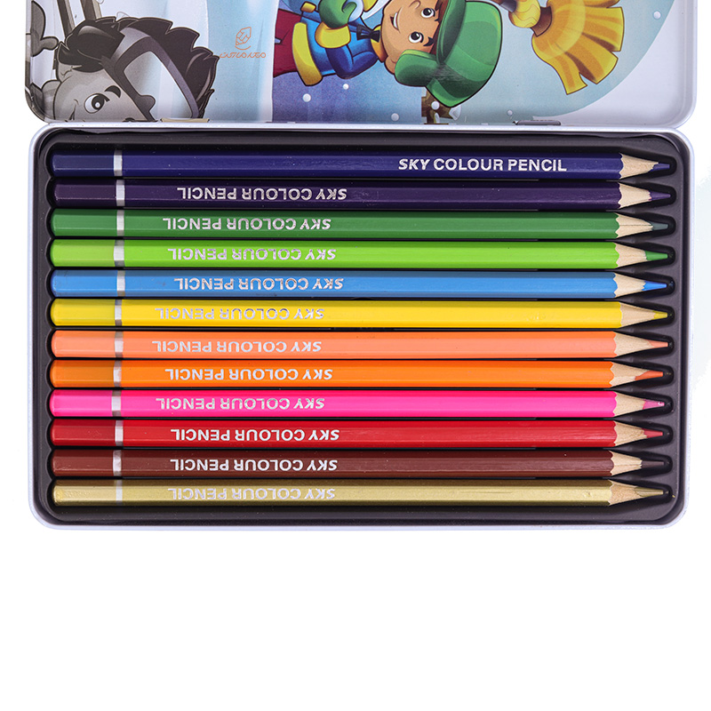 مداد رنگی 12 رنگ جعبه فلزی تخت طرح برف بازی اسکای SKY (4)