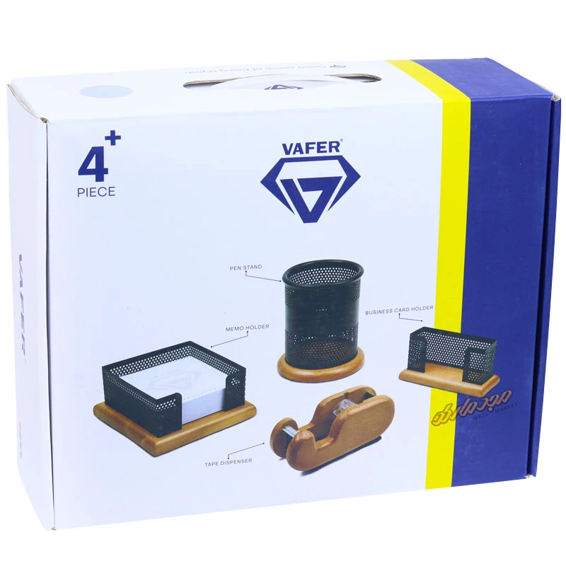 ست اداری چوب و فلز 4 تیکه قهوه ای روشن VZ-207 وافر (1)