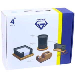 ست اداری چوب و فلز 4 تیکه قهوه ای روشن VZ-207 وافر