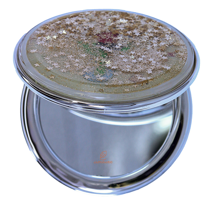 آینه گرد جیبی (آرایشی) فانتزی آکواریومی طرح گل رز (3)