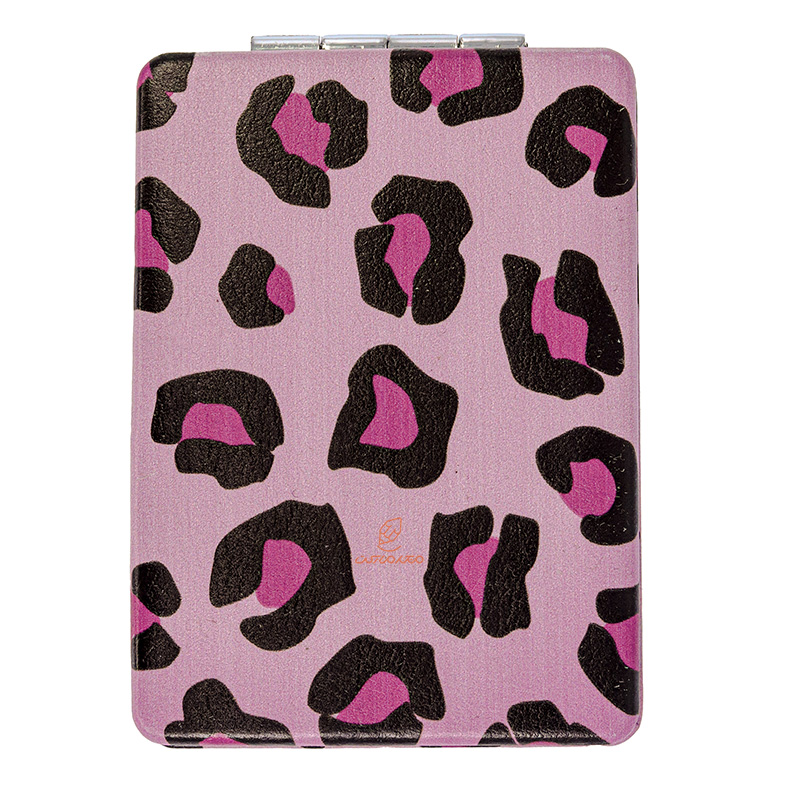 آینه مستطیلی جیبی (آرایشی) فانتزی صورتی طرح پلنگی قرمز 305