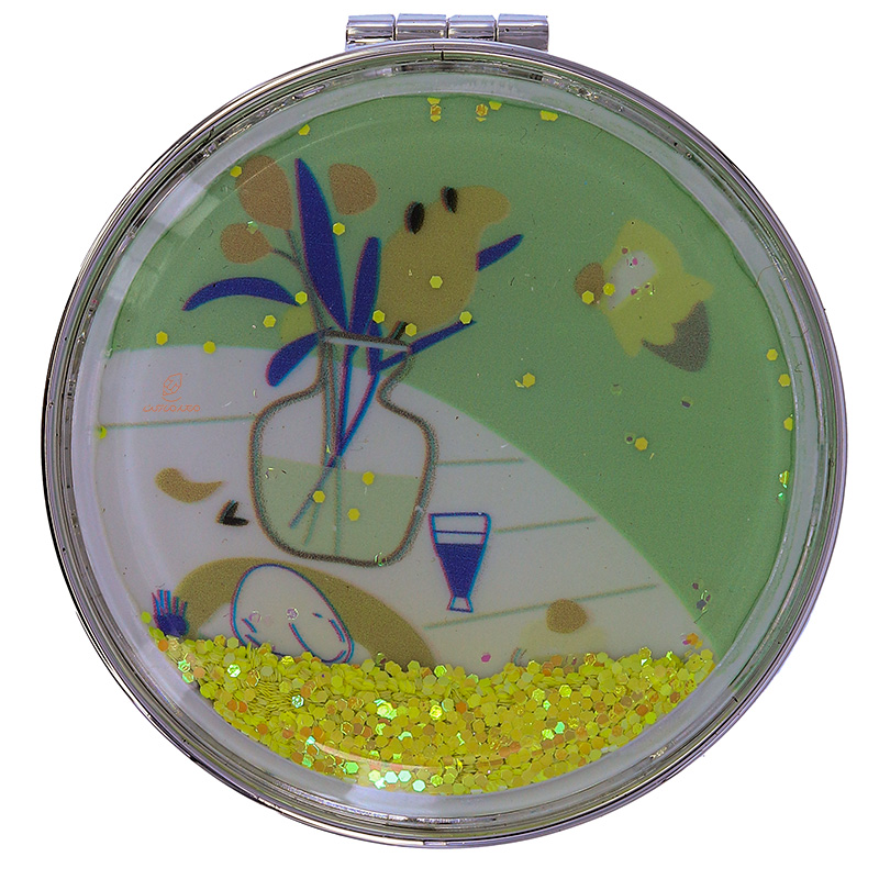 آینه گرد جیبی (آرایشی) فانتزی آکواریومی طرح گلدان