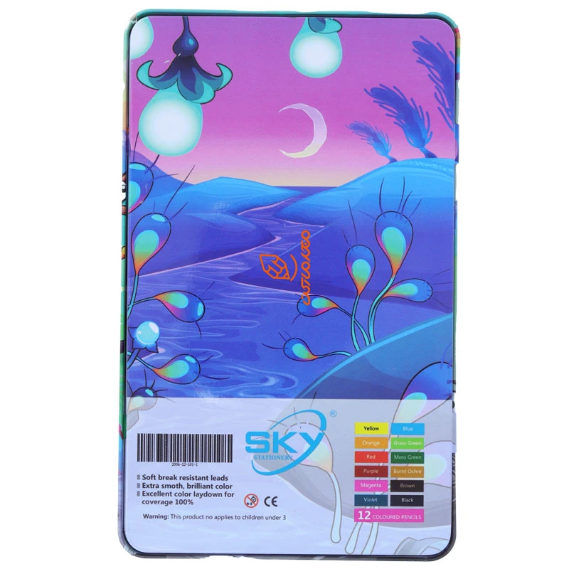 مداد رنگی 12 رنگ جعبه فلزی تخت طرح جادوگر اسکای SKY (2)
