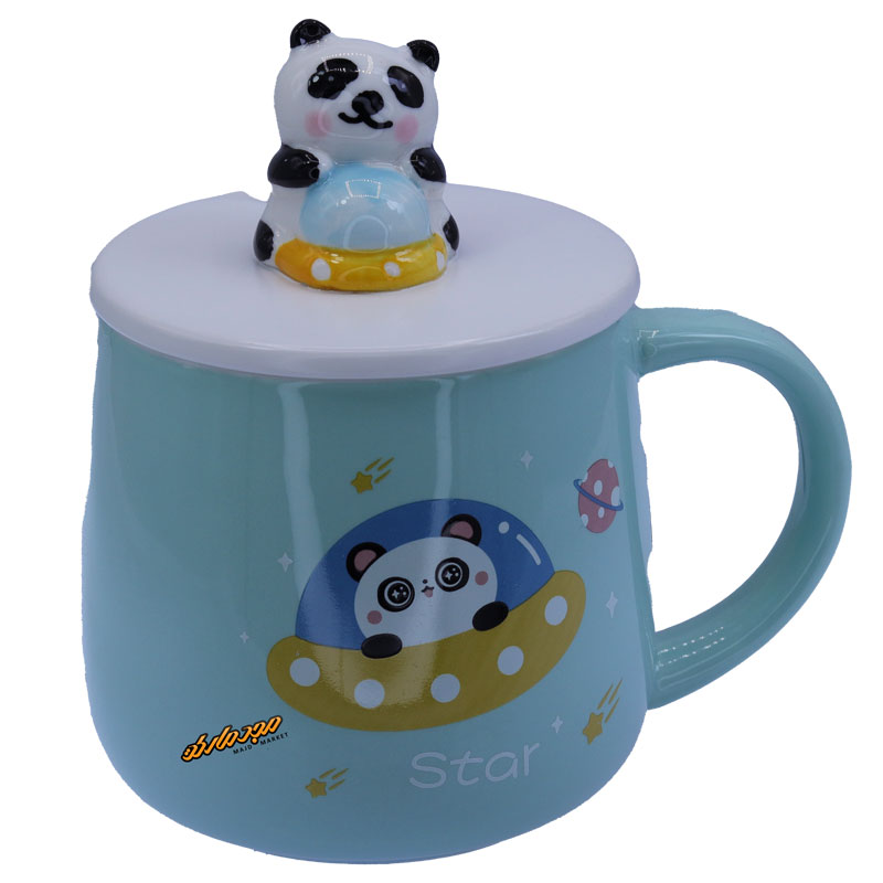 ماگ فانتزی سبز طرح پاندا فضانورد در برجسته