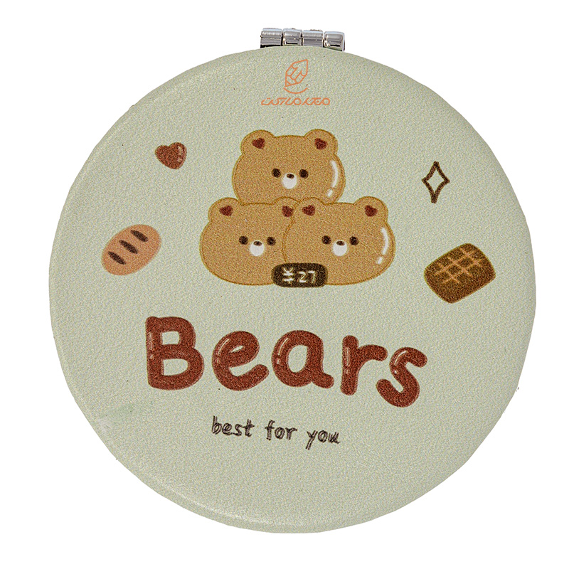 آینه گرد جیبی (آرایشی) فانتزی سبز طرح برجسته خرس 205 (2)