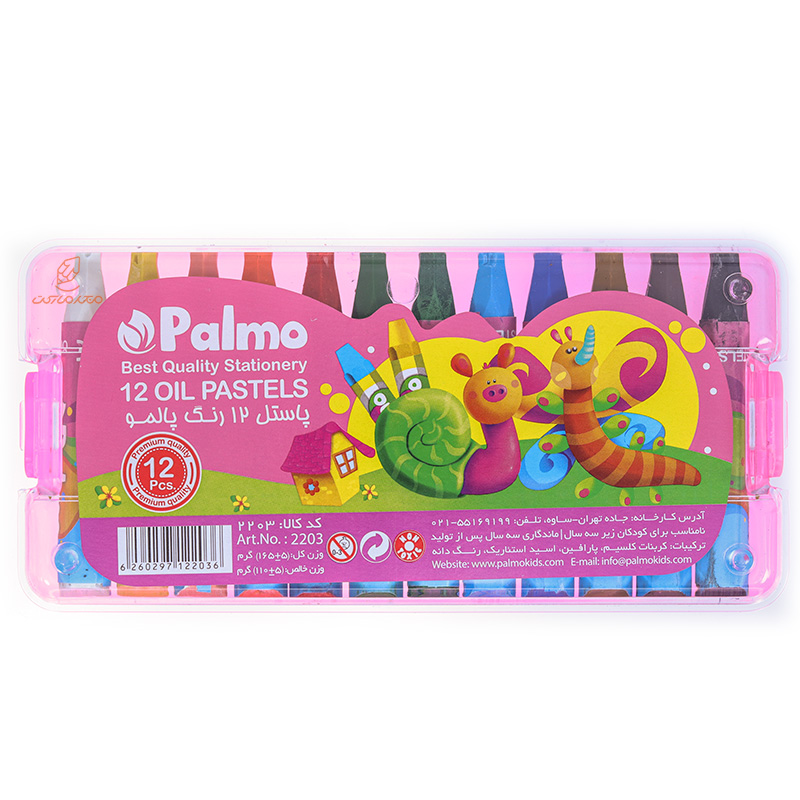 پاستل 12 رنگ جعبه طلقی قرمز پالمو PALMO