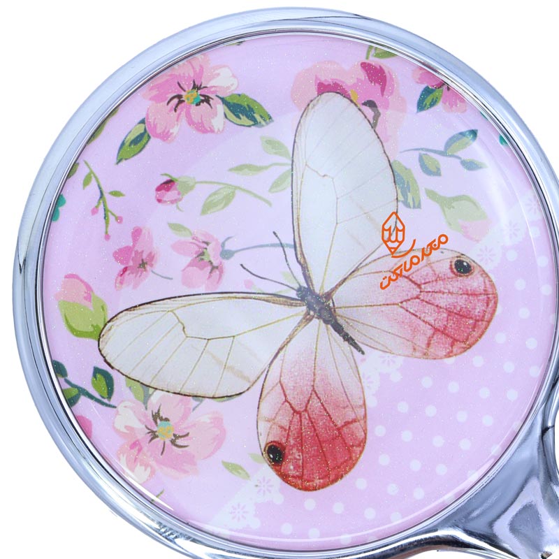 آینه دسته دار (آرایشی) فانتزی یاسی طرح پروانه کرم (1)