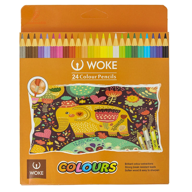 مداد رنگی 24 رنگ جعبه مقوایی طرح فیل ووک WOKE (1)