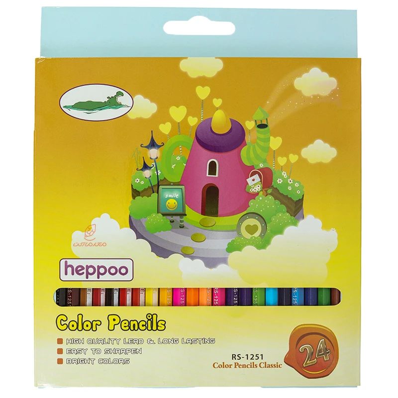 مداد رنگی 24 رنگ جعبه مقوایی طرح خانه صورتی هپو HEPPOO (2)