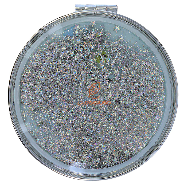 آینه گرد جیبی (آرایشی) فانتزی آکواریومی طرح گل و ابر (3)