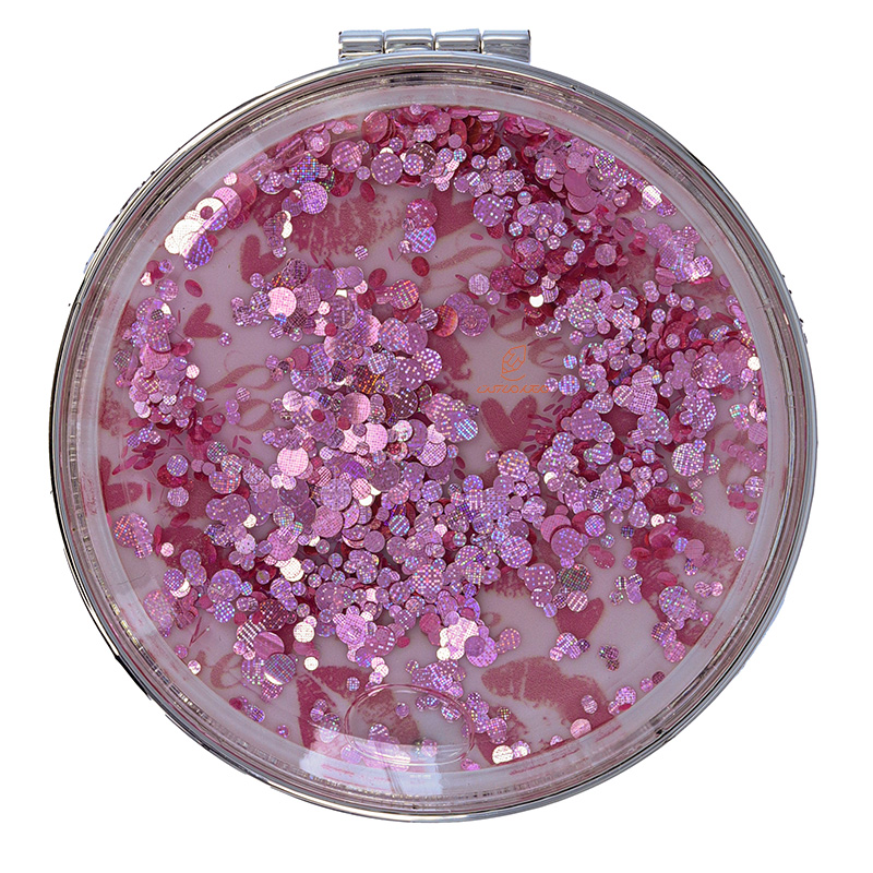 آینه گرد جیبی (آرایشی) فانتزی آکواریومی طرح لب و قلب