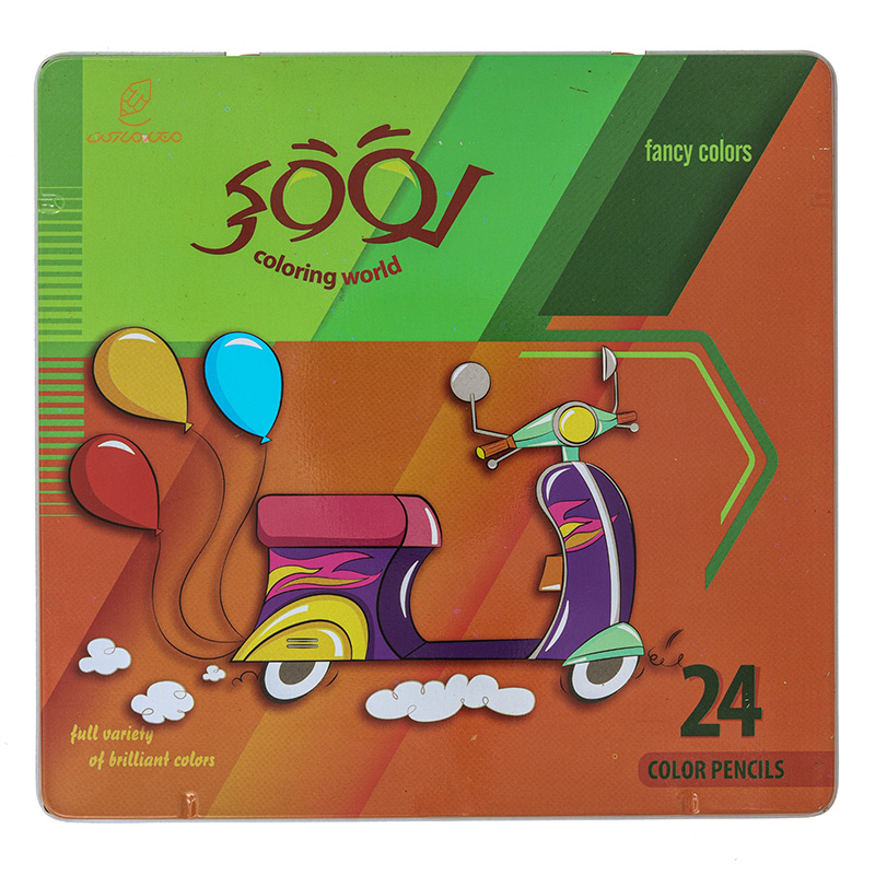 مداد رنگی 24 رنگ جعبه فلزی تخت طرح موتور لوکی LOOKY