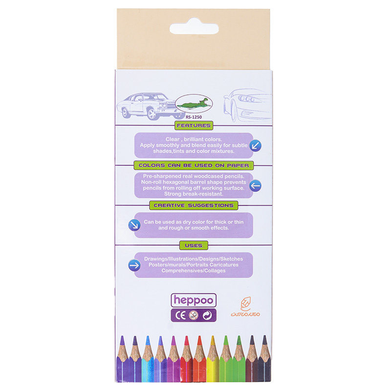 مداد رنگی 12 رنگ جعبه مقوایی طرح ماشین ها هپو HEPPOO (2)