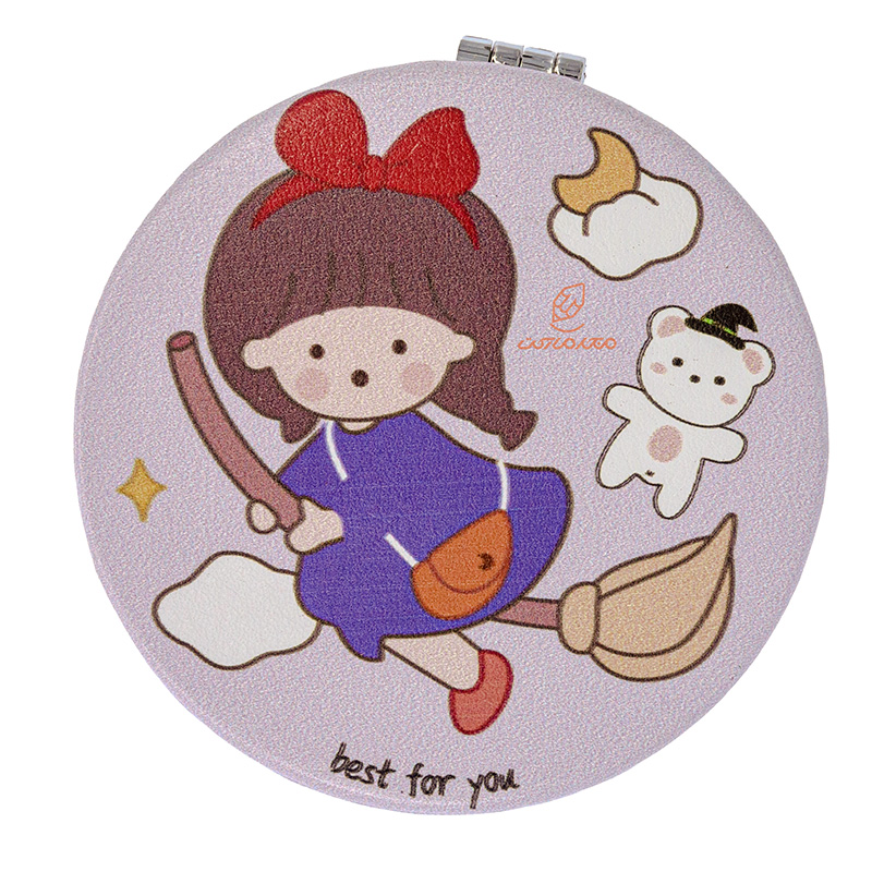 آینه گرد جیبی (آرایشی) فانتزی یاسی طرح دختر و جارو 105