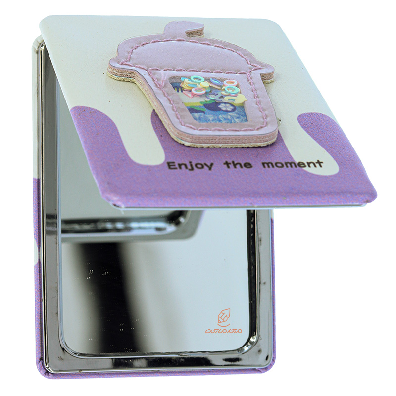 آینه مستطیلی جیبی (آرایشی) فانتزی طرح برجسته بستنی بنفش 095 (4)