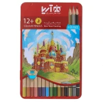 مداد رنگی 3+12 رنگ جعبه فلزی تخت طرح معبد آریا ARYA (1)
