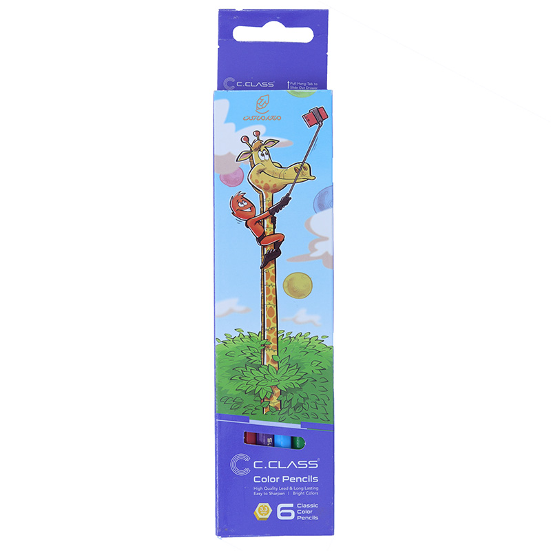مداد رنگی 6 رنگ جعبه مقوایی طرح زرافه سی کلاس C.CLASS