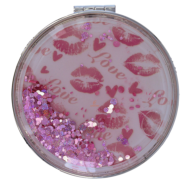 آینه گرد جیبی (آرایشی) فانتزی آکواریومی طرح لب و قلب