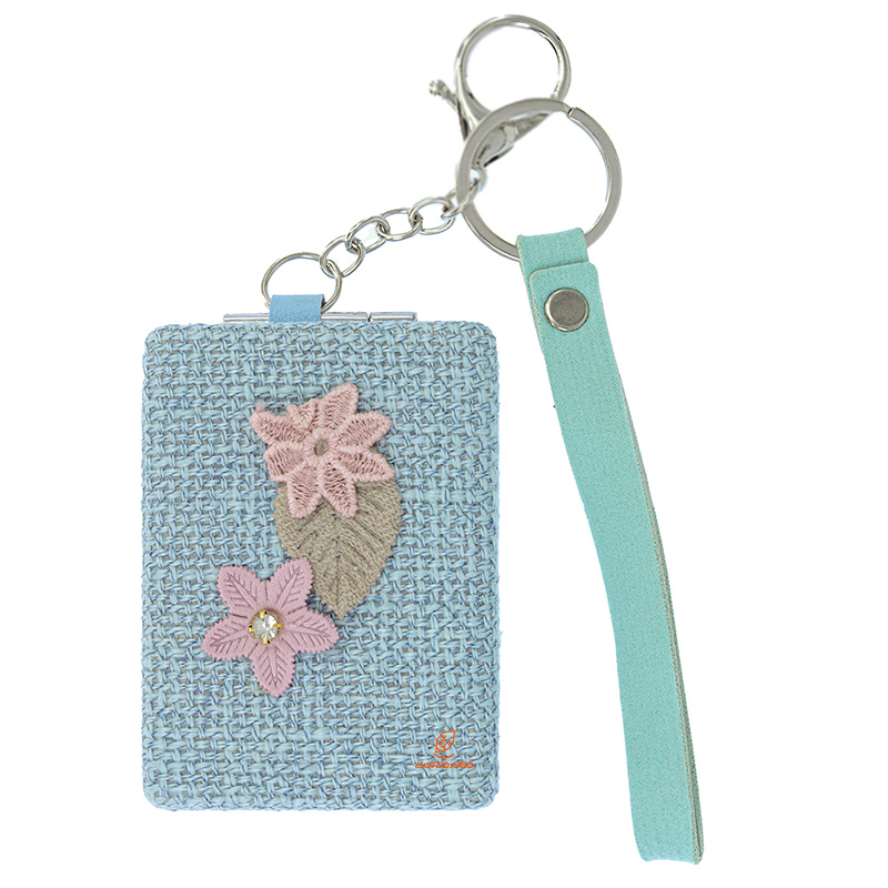 آینه مستطیلی جیبی (آرایشی) فانتزی پارچه ای آبی طرح گل 075